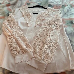 Chic Lace Sleeve Blouse - Soft Pink